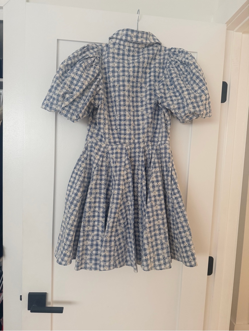 House of Harlow 1960 Blue and White Gingham Puff-Sleeve Mini Dress